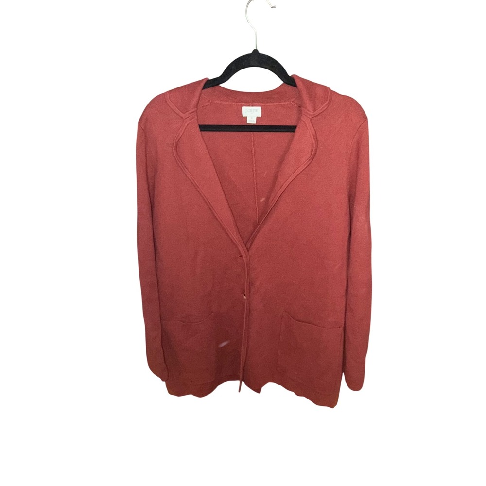 J Crew Knit Blazer Cardigan Rust Red Button Front Pockets Size S